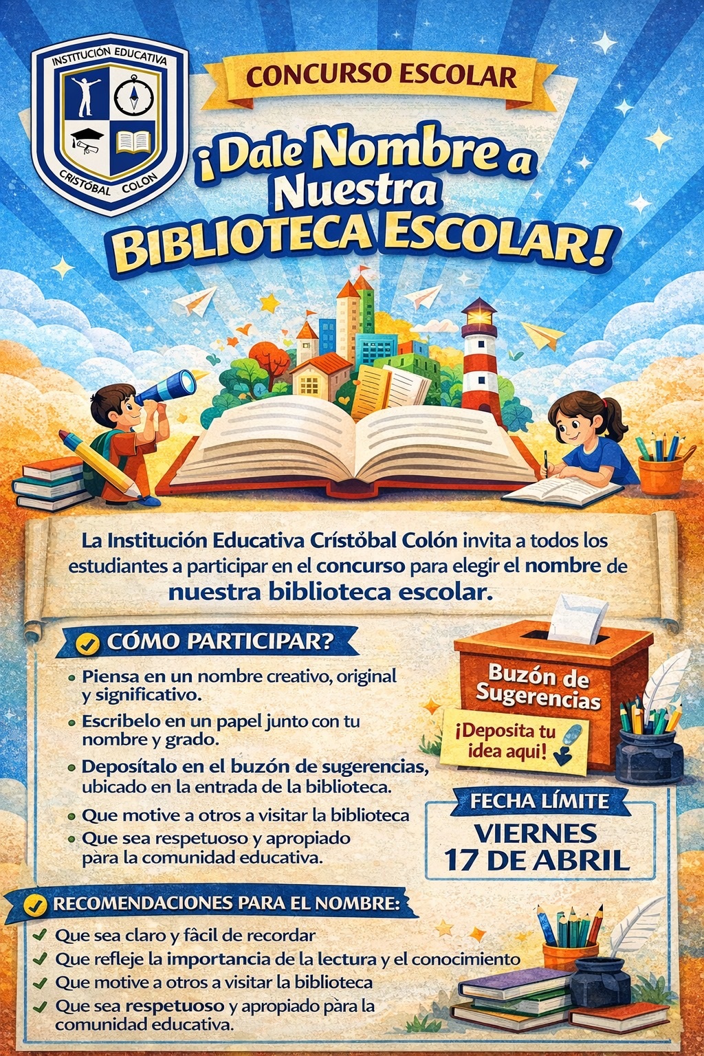 DALE NOMBRE A NUESTRA BIBLIOTECA ESCOLAR